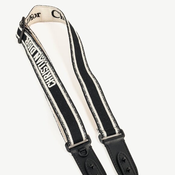 Christian Dior Black & White Logo-Embroidered Canvas Bag Strap - Picture 1 of 4